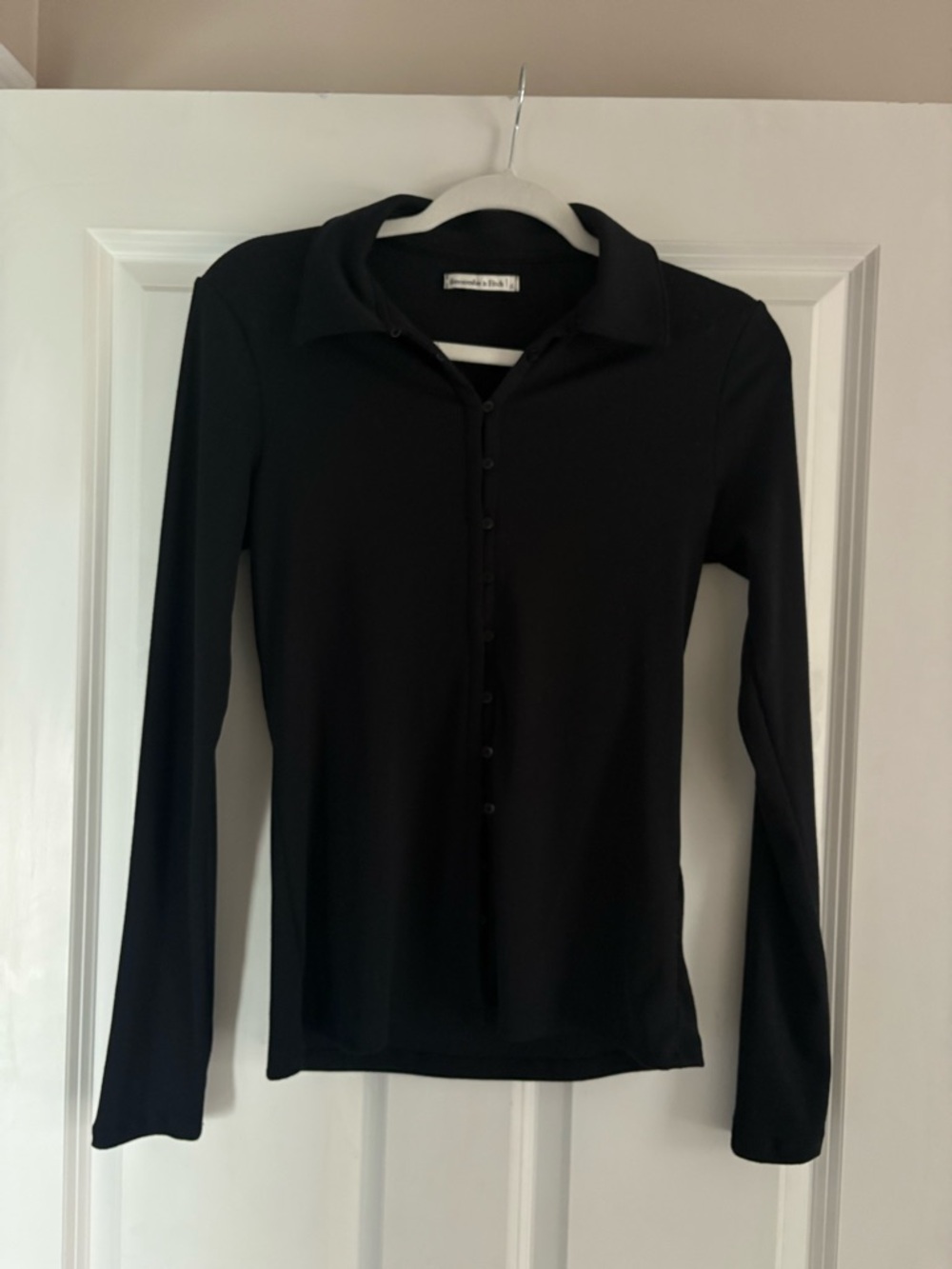 Abercrombie & Fitch ribbed button up long sleeve polo in black